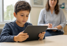 TDAH : un jeu vidéo sur ordonnance remboursé au Japon Enfant utilisant un jeu vidéo sur ordonnance contre le TDAH sur une tablette