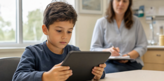 TDAH : un jeu vidéo sur ordonnance remboursé au Japon Enfant utilisant un jeu vidéo sur ordonnance contre le TDAH sur une tablette