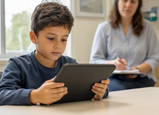 TDAH : un jeu vidéo sur ordonnance remboursé au Japon Enfant utilisant un jeu vidéo sur ordonnance contre le TDAH sur une tablette