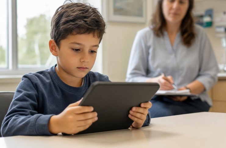 TDAH : un jeu vidéo sur ordonnance remboursé au Japon Enfant utilisant un jeu vidéo sur ordonnance contre le TDAH sur une tablette