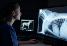 Investissement pettech : l’argent va vers la clinique Investissement pettech : radiographie vétérinaire analysée sur un écran de clinique