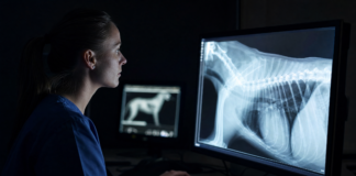 Investissement pettech : l’argent va vers la clinique Investissement pettech : radiographie vétérinaire analysée sur un écran de clinique